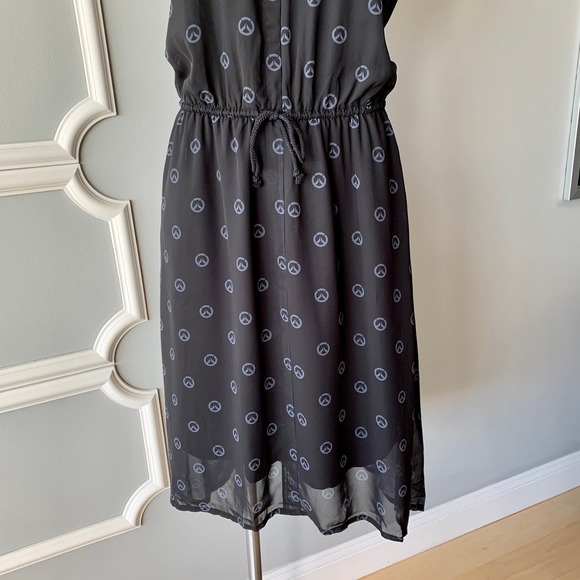 Overwatch Logo Tie Waist Chiffon Cosplay Midi Dress in Black Size Large - Picture 4 of 10